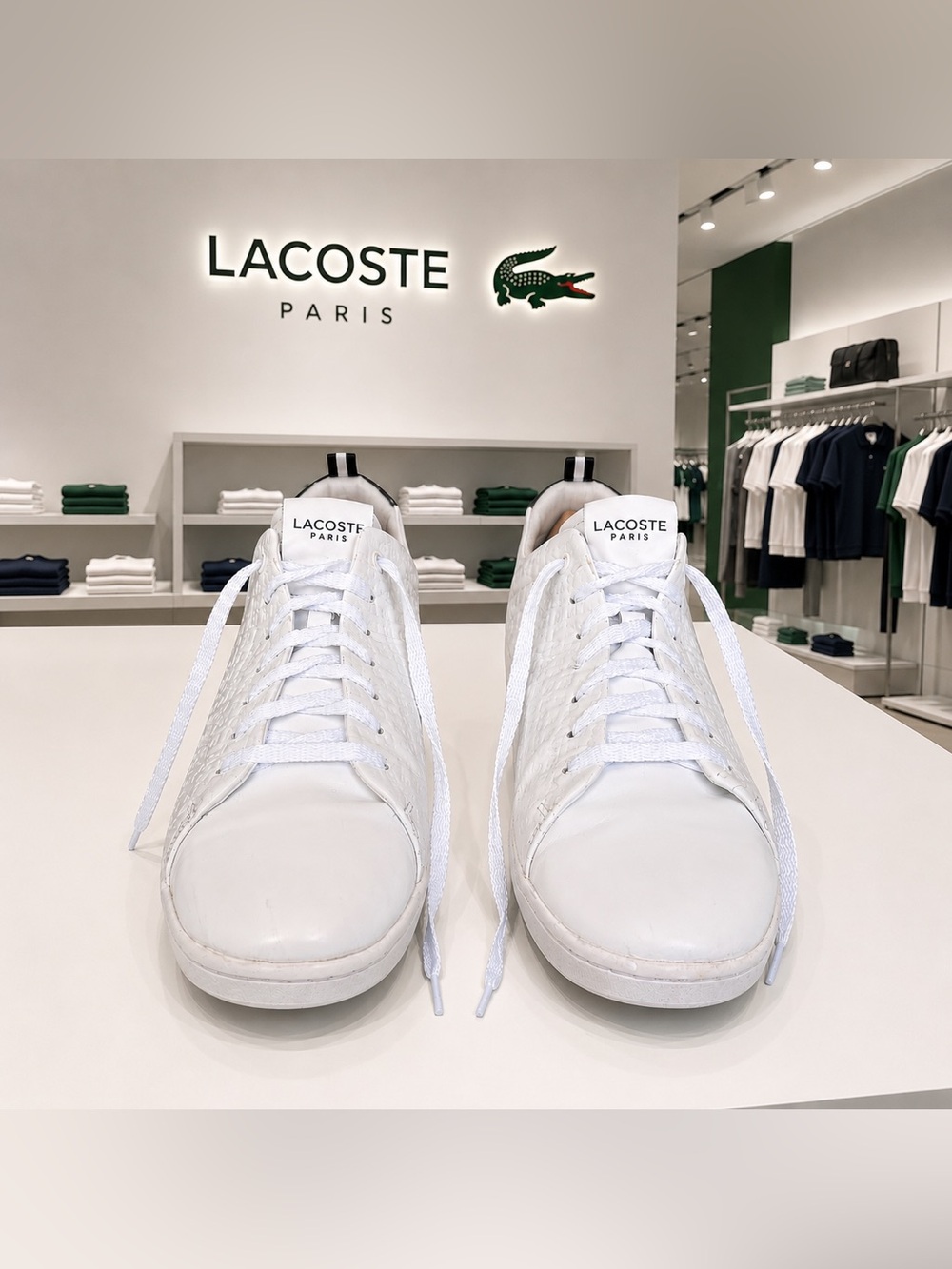 Lacoste Paris White Leather Sneakers Men’s Size 11 Embossed Logo Lace Up